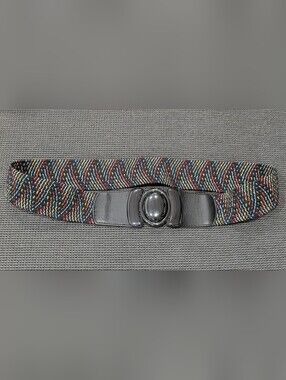 Multicolor Woven Stretch Belt with Black Oval Buckle
